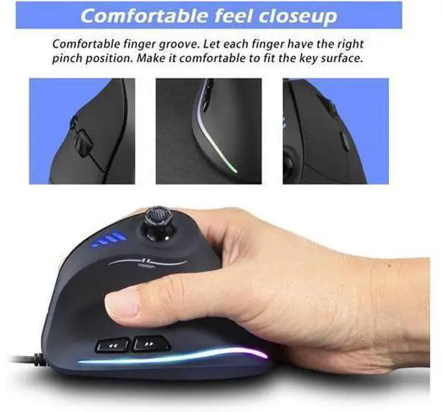 Alt view image 10 of 14 - ZEERKEER Ergonomic Vertical Mouse, RGB Wired Vertical Gaming Mouse with Joystick, 10000 Max DPI and 11 Programmable Buttons for Gamers, Computer