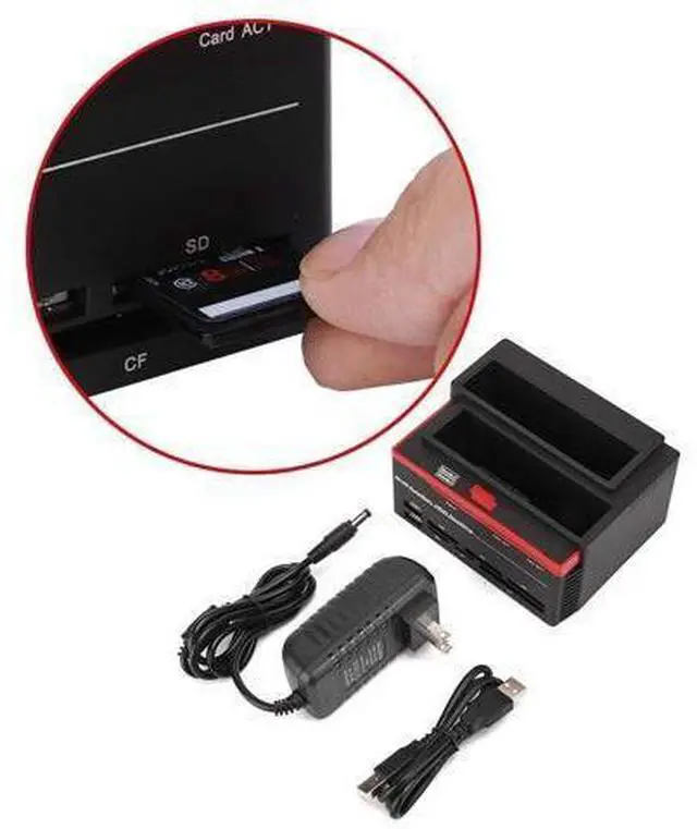 Alt view image 10 of 10 - Dual-Bay 2.5"/3.5" Hard Drive Dock Station IDE HDD Enclosure Docking Dock Station USB2.0 Hub Card Reader