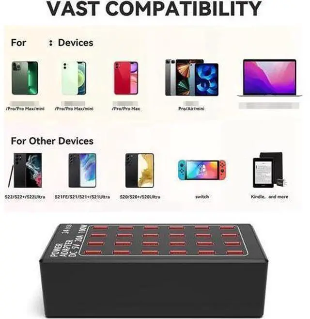 Alt view image 9 of 14 - USB Charging Station, 24 Port 100W (20A) Multiport USB Charger Station with Intelligent Detection for Smartphones,Tablets and More, Suitable for School Hotel Mall Shop Travel