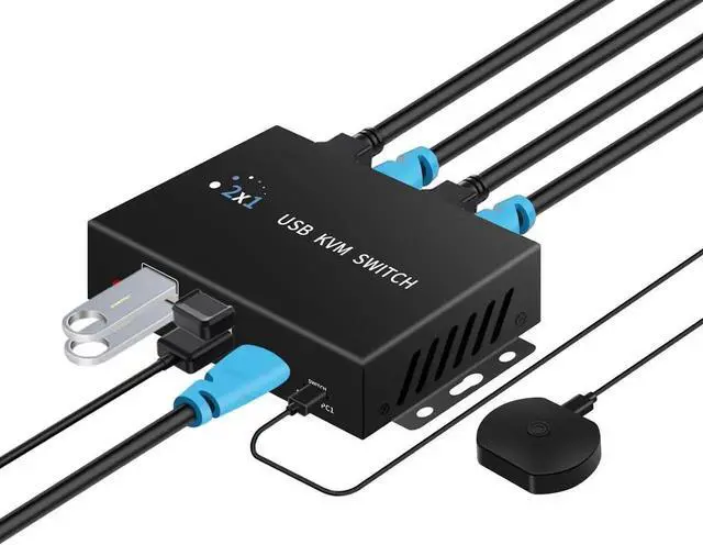 Alt view image 9 of 14 - 2 Port HDMI KVM Switch for 2 Computers 1 Monitors, 4K@60Hz, USB 3.0 Devices KVM switcher, USB 3.0 HDMI Switch 2 in 1 Out, with Desktop Controller, Button switches, Support Windows, Linux, MacOS