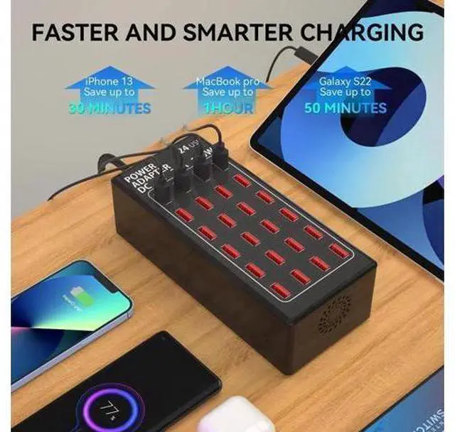Alt view image 12 of 14 - USB Charging Station, 24 Port 100W (20A) Multiport USB Charger Station with Intelligent Detection for Smartphones,Tablets and More, Suitable for School Hotel Mall Shop Travel
