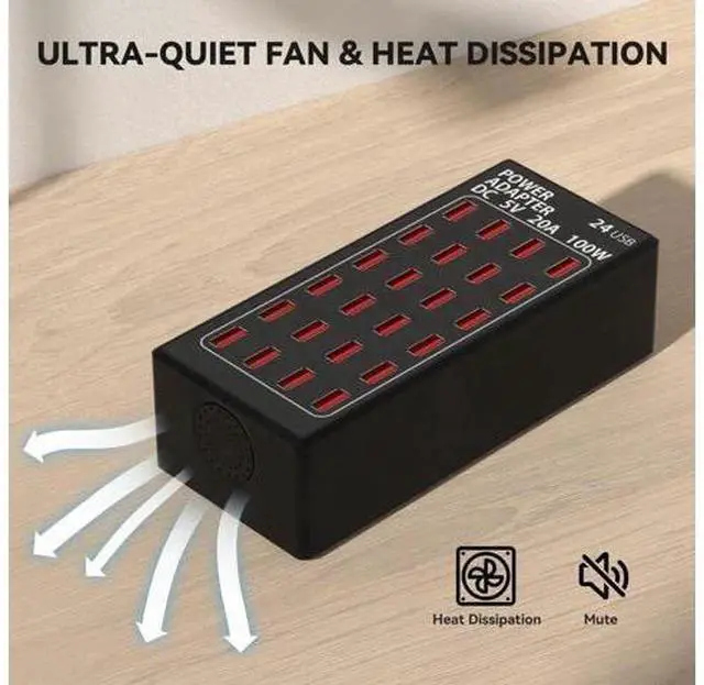 Alt view image 14 of 14 - USB Charging Station, 24 Port 100W (20A) Multiport USB Charger Station with Intelligent Detection for Smartphones,Tablets and More, Suitable for School Hotel Mall Shop Travel