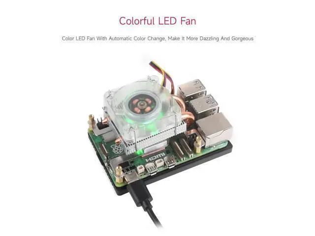 Alt view image 12 of 14 - Low-Profile ICE Tower CPU Cooling Fan, Compatible with Raspberry Pi 5, U-Shaped Copper Tube, Cooling Fins, Cooler with Colorful RGB LED