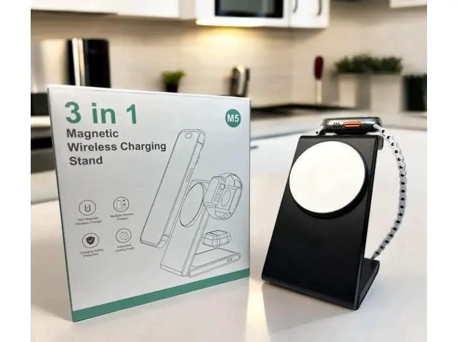 Alt view image 10 of 14 - 3-in-1 Foldable Charging Station for MagSafe, Travel Magnetic Charger Stand for iPhone 15 14 13 12 Pro Max, Fast Wireless Charging Dock for Apple Watch/AirPods(Black)