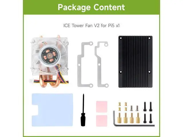 Alt view image 9 of 14 - Low-Profile ICE Tower CPU Cooling Fan, Compatible with Raspberry Pi 5, U-Shaped Copper Tube, Cooling Fins, Cooler with Colorful RGB LED