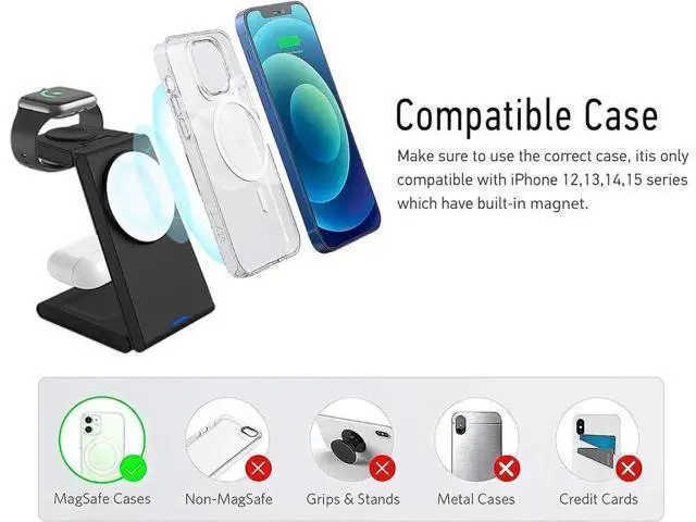 Alt view image 12 of 14 - 3-in-1 Foldable Charging Station for MagSafe, Travel Magnetic Charger Stand for iPhone 15 14 13 12 Pro Max, Fast Wireless Charging Dock for Apple Watch/AirPods(Black)