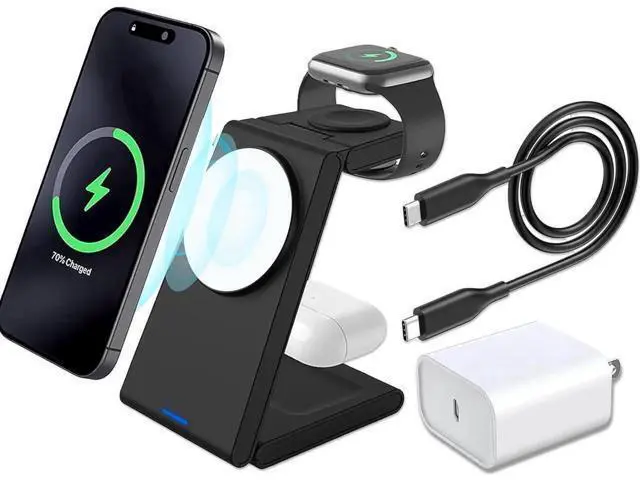 Alt view image 8 of 14 - 3-in-1 Foldable Charging Station for MagSafe, Travel Magnetic Charger Stand for iPhone 15 14 13 12 Pro Max, Fast Wireless Charging Dock for Apple Watch/AirPods(Black)