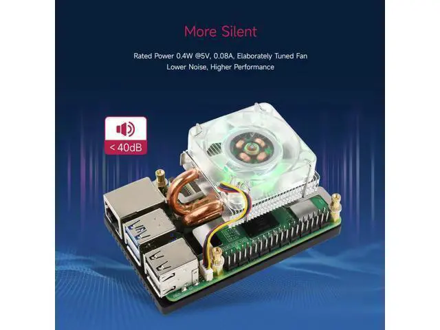Alt view image 13 of 14 - Low-Profile ICE Tower CPU Cooling Fan, Compatible with Raspberry Pi 5, U-Shaped Copper Tube, Cooling Fins, Cooler with Colorful RGB LED