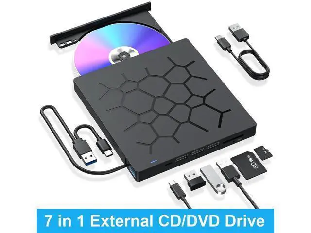 Alt view image 8 of 14 - External CD/DVD Drive for Laptop, 7 IN 1 USB 3.0 Type C Portable DVD Player, CD ROM Burner Writer, External Disk Drive, Optical Drive Compatible with Laptop, PC, MacBook, Windows, Mac, Linux OS