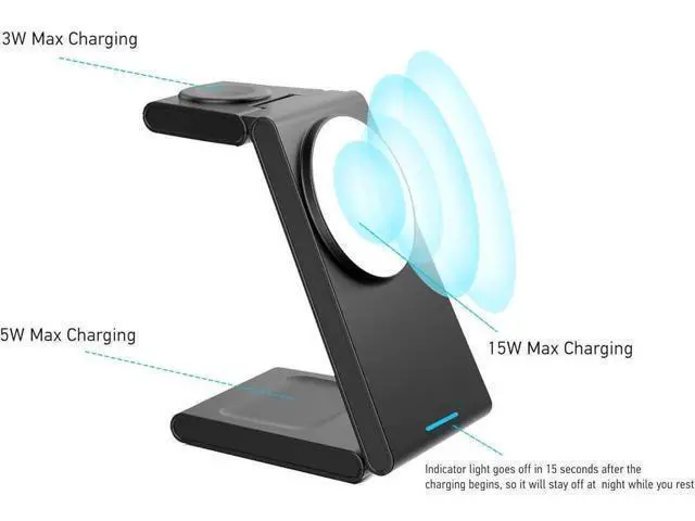 Alt view image 13 of 14 - 3-in-1 Foldable Charging Station for MagSafe, Travel Magnetic Charger Stand for iPhone 15 14 13 12 Pro Max, Fast Wireless Charging Dock for Apple Watch/AirPods(Black)