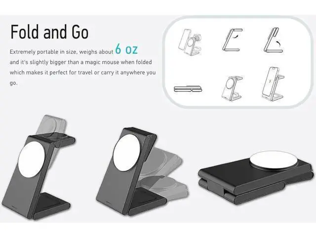 Alt view image 14 of 14 - 3-in-1 Foldable Charging Station for MagSafe, Travel Magnetic Charger Stand for iPhone 15 14 13 12 Pro Max, Fast Wireless Charging Dock for Apple Watch/AirPods(Black)
