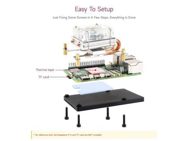 Alt view image 14 of 14 - Low-Profile ICE Tower CPU Cooling Fan, Compatible with Raspberry Pi 5, U-Shaped Copper Tube, Cooling Fins, Cooler with Colorful RGB LED
