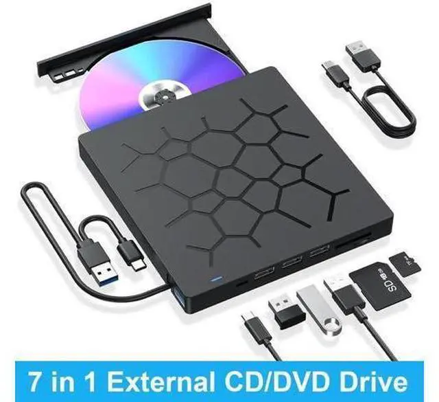 Alt view image 8 of 14 - External CD/DVD Drive for Laptop, 7 IN 1 USB 3.0 Type C Portable DVD Player, CD ROM Burner Writer, External Disk Drive, Optical Drive Compatible with Laptop, PC, MacBook, Windows, Mac, Linux OS