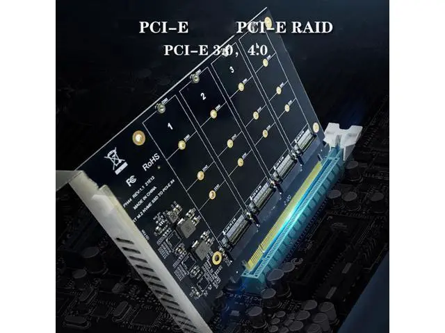 Alt view image 7 of 10 - 4 Port NVMe to PCI-e Host Controller Expansion Card, Support 2230 2242 2260 2280?M.2 NVME to PCIe X16 Adapter, M Key Hard Drive Converter Reader Expansion Card