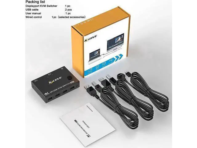 Alt view image 2 of 2 - 2-Port DisplayPort KVM Switch, 2 Port DP1.2 KVM Switch Two Computers One Monitor to Share Mouse,Keyboard,Printer,Scanner Support 4K @60Hz, 2 USB Cables and Wired Controller Included