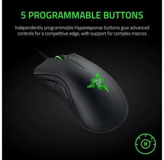 Alt view image 11 of 14 - DeathAdder Essential 6400 DPI 4G Optical Esports Gaming Mouse: 5 Programmable Buttons - Mechanical Switches - 2.1m Braided Wire - Classic Black