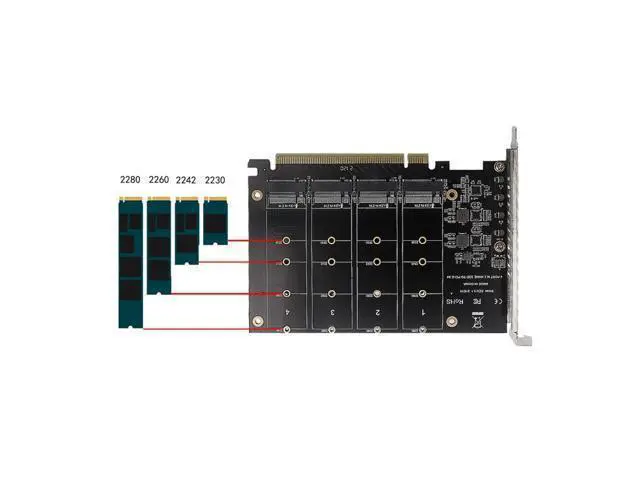 Alt view image 8 of 10 - 4 Port NVMe to PCI-e Host Controller Expansion Card, Support 2230 2242 2260 2280?M.2 NVME to PCIe X16 Adapter, M Key Hard Drive Converter Reader Expansion Card