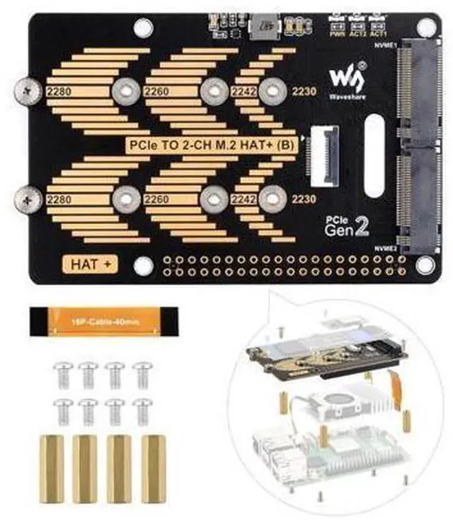 Alt view image 8 of 14 - PCIe to 2-CH M.2 HAT, Compatible with Raspberry Pi 5, Support M.2 NVMe Solid State Drive 2230 2242 2280, High-Speed Reading/Writing
