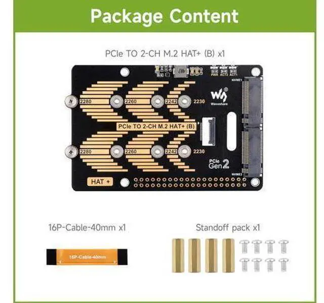 Alt view image 9 of 14 - PCIe to 2-CH M.2 HAT, Compatible with Raspberry Pi 5, Support M.2 NVMe Solid State Drive 2230 2242 2280, High-Speed Reading/Writing