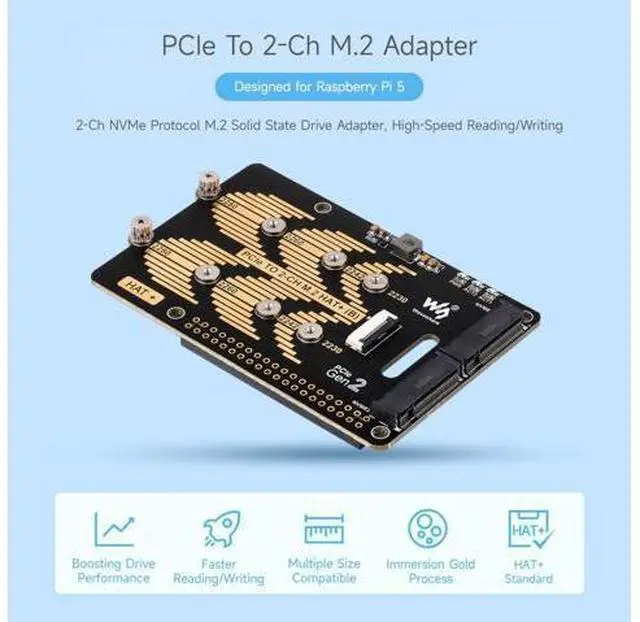 Alt view image 10 of 14 - PCIe to 2-CH M.2 HAT, Compatible with Raspberry Pi 5, Support M.2 NVMe Solid State Drive 2230 2242 2280, High-Speed Reading/Writing