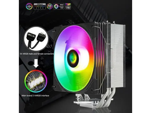 Alt view image 9 of 12 - 4 Heat Pipes CPU Cooler 5V 3PIN ARGB 4PIN PWM Cooling Fan Radiator for Intel LGA 775 115X 1200 17XX AMD AM4