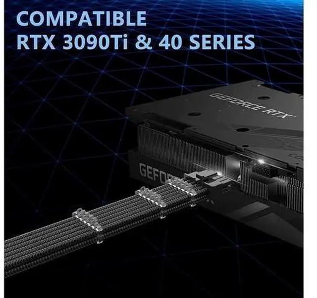 Alt view image 10 of 12 - RTX 3090TI 4090 16Pin(12+4) to 3x8Pin PCI-E 5.0 Sleeved Extension Cable,12Pin to 3x8Pin Compatible 3090ti and RTX4090 4080 Series,13inch with Cable Combs(16AW Black)