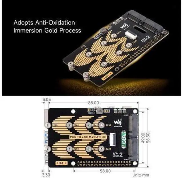 Alt view image 14 of 14 - PCIe to 2-CH M.2 HAT, Compatible with Raspberry Pi 5, Support M.2 NVMe Solid State Drive 2230 2242 2280, High-Speed Reading/Writing