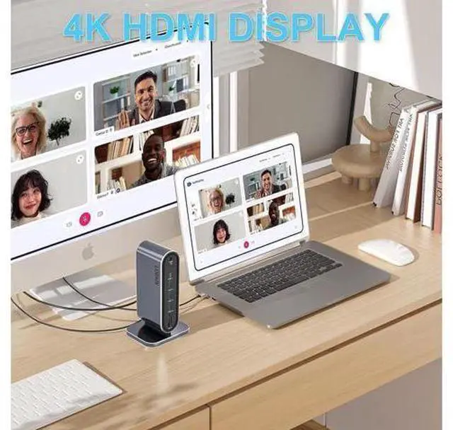 Alt view image 10 of 14 - Vertical Laptop Docking Station, 12 in 1 USB C to HDMI Adapter with 1080P VGA, 4*USB A 3.0, 100W PD, Ethernet,SD/TF,Audio Port, USB-C Data for MacBook Laptop