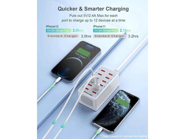 Alt view image 11 of 14 - USB Charger 12-Ports USB Charging Station for Multiple Devices USB Wall Charger Power Hub Strip Smart Plug Charging Dock Block for iPhone Xs/XR,iPad,iPod,Galaxy S9/S8,Laptops and Smart Phones 60W