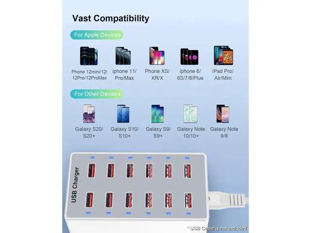 Alt view image 10 of 14 - USB Charger 12-Ports USB Charging Station for Multiple Devices USB Wall Charger Power Hub Strip Smart Plug Charging Dock Block for iPhone Xs/XR,iPad,iPod,Galaxy S9/S8,Laptops and Smart Phones 60W