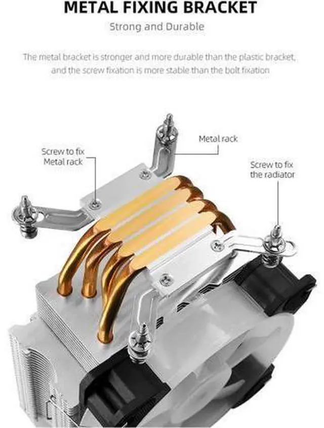 Alt view image 9 of 14 - 4 Copper Heat Pipe 5V 3Pin ARGB CPU Cooler Cooling Fan Radiator TDP 125W Heatsink for i7 i5 i3 AM4 LGA115X 1366