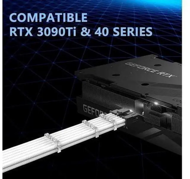 Alt view image 14 of 14 - RTX 4090 4080 4070TI 16Pin(12+4) to 4x8Pin PCI-E 5.0 Sleeved Extension Cable,12Pin to 4x8Pin Compatible 4090 4080 4070TI Series and RTX3090ti,14inch with Cable Combs (16AWG/White)