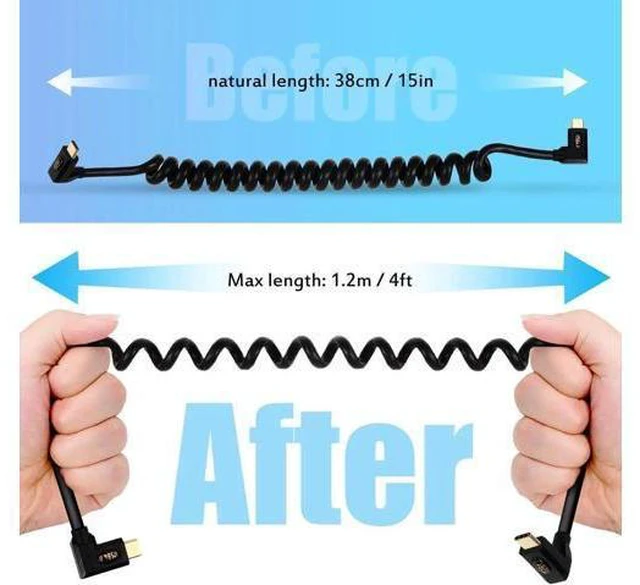 Alt view image 9 of 14 - 3.9ft USB 4.0 Type C Coiled Cable, Bidirectional 40Gbps Data, 240W PD Charging, 8K@60Hz Video, Up Down to Up Down Angle Male Spring Spiral Cord for Thunderbolt 4/3, Smartphone, Laptop, Monitor