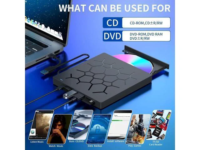 Alt view image 13 of 14 - External CD/DVD Drive for Laptop, 7 IN 1 USB 3.0 Type C Portable DVD Player, CD ROM Burner Writer, External Disk Drive, Optical Drive Compatible with Laptop, PC, MacBook, Windows, Mac, Linux OS