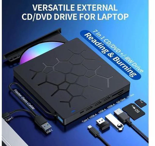 Alt view image 14 of 14 - External CD/DVD Drive for Laptop, 7 IN 1 USB 3.0 Type C Portable DVD Player, CD ROM Burner Writer, External Disk Drive, Optical Drive Compatible with Laptop, PC, MacBook, Windows, Mac, Linux OS
