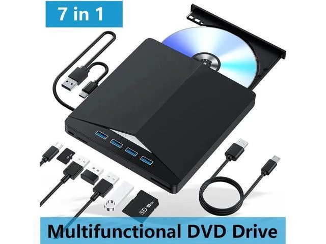 Alt view image 8 of 14 - External CD/DVD Drive for Laptop - 7 in 1 USB 3.0 Type C Portable DVD Player, Portable CD/DVD Burner Optical CD DVD Drive, Compatible with Laptop, Desktop PC, Windows 11/10/8/7, Linux, Mac OS
