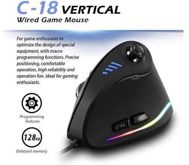 Alt view image 12 of 14 - zelotes Wired Gaming Mouse with Joystick,10000DPI,11 Programmable Buttons,Vertical Ergonomic Mouse,USB Optical Computer Mouse,PC Gaming Mouse for Laptop,PC,Black
