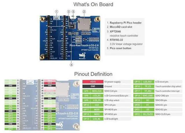Alt view image 13 of 14 - 2.8inch Touch Display Module for Raspberry Pi Pico 262K Colors 320×240 Pixels Resistive Touch Controller XPT2046 ST7789 Driver Using SPI Bus