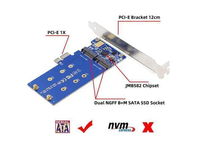 Alt view image 10 of 14 - M.2 SSD to PCI-E X1 Adapter 2 SATA SSD to PCIe 3.0/4.0 Expansion Card Adapter JMB582 Chipset with 12cm PCI-E Bracket