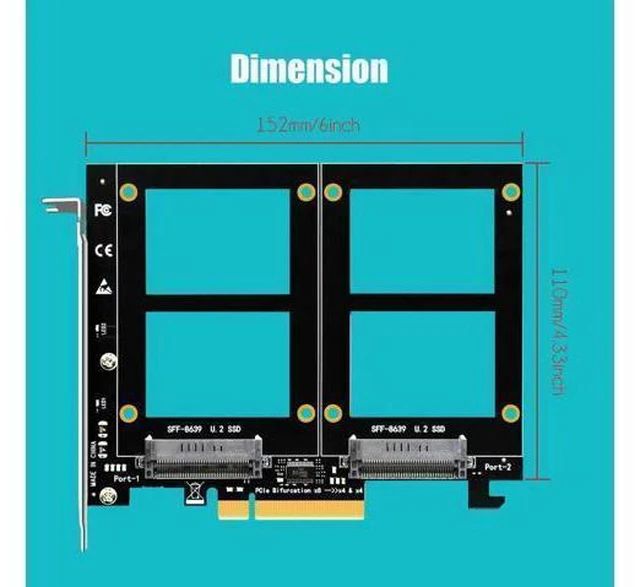 Alt view image 13 of 14 - Aomoproing PU21 Dual U.2 SSD to PCIe 4.0 X8 Adapter, Support 2 x U.2 SSD or Soft Raid, Without PCIe Splitter Function (PCIe Bifurcation Motherboard is Required)