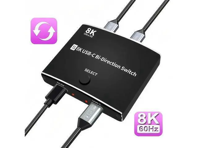 Alt view image 8 of 14 - KVM USB C Two-Way Switch 1X2/2X1 USB 3.2 Splitter Data Video Switcher 8K @60Hz PD 100W for PC Monitor