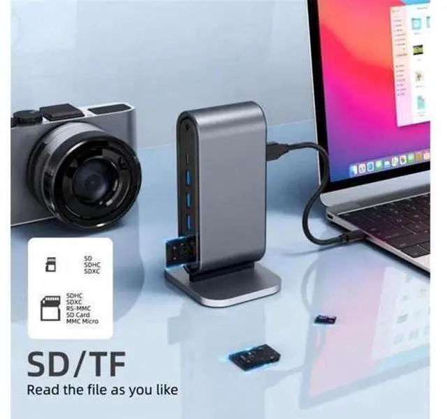Alt view image 12 of 14 - Vertical Laptop Docking Station, 12 in 1 USB C to HDMI Adapter with 1080P VGA, 4*USB A 3.0, 100W PD, Ethernet,SD/TF,Audio Port, USB-C Data for MacBook Laptop