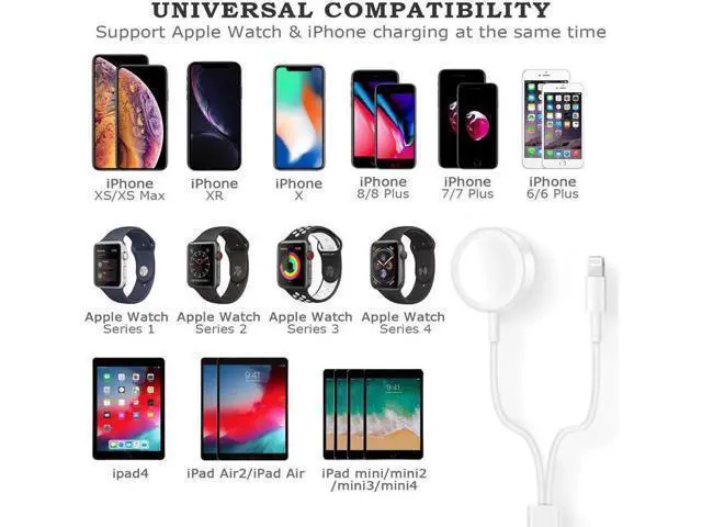 Alt view image 10 of 14 - Apple Watch Charger, 2 in 1 iphone Charger With 3.3ft/1.0m Portable Charging Cable Compatible With for Apple Watch Series 4/3/2/1, iPhoneXR/XS/XS Max/X/8/8Plus/7/7Plus/6/6Plus/iPad4/iPad Air/iPad mini
