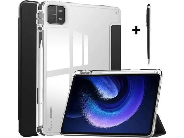 Alt view image 8 of 14 - Protective Case for Xiaomi Mi Pad 6 / 6 Pro 11 Inch 2023 with S Pen Holder, Universal Stylus Pen,Transparent Hard Shell Back Trifold Smart Stand Cover