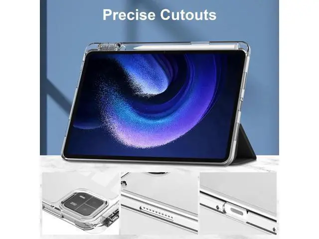 Alt view image 9 of 14 - Protective Case for Xiaomi Mi Pad 6 / 6 Pro 11 Inch 2023 with S Pen Holder, Universal Stylus Pen,Transparent Hard Shell Back Trifold Smart Stand Cover