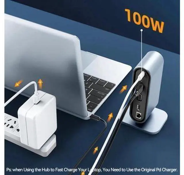 Alt view image 13 of 14 - Vertical Laptop Docking Station, 12 in 1 USB C to HDMI Adapter with 1080P VGA, 4*USB A 3.0, 100W PD, Ethernet,SD/TF,Audio Port, USB-C Data for MacBook Laptop