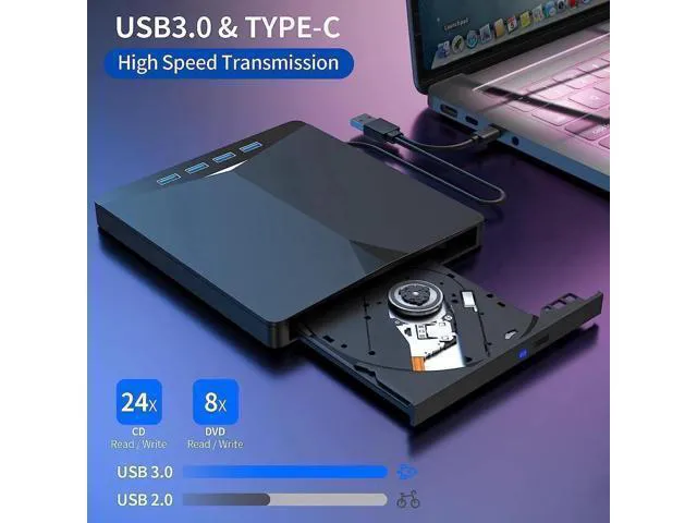 Alt view image 13 of 14 - External CD/DVD Drive for Laptop - 7 in 1 USB 3.0 Type C Portable DVD Player, Portable CD/DVD Burner Optical CD DVD Drive, Compatible with Laptop, Desktop PC, Windows 11/10/8/7, Linux, Mac OS