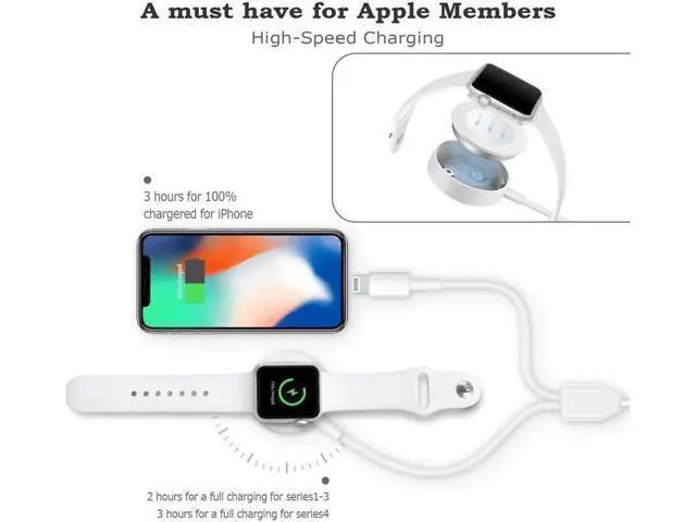 Alt view image 11 of 14 - Apple Watch Charger, 2 in 1 iphone Charger With 3.3ft/1.0m Portable Charging Cable Compatible With for Apple Watch Series 4/3/2/1, iPhoneXR/XS/XS Max/X/8/8Plus/7/7Plus/6/6Plus/iPad4/iPad Air/iPad mini