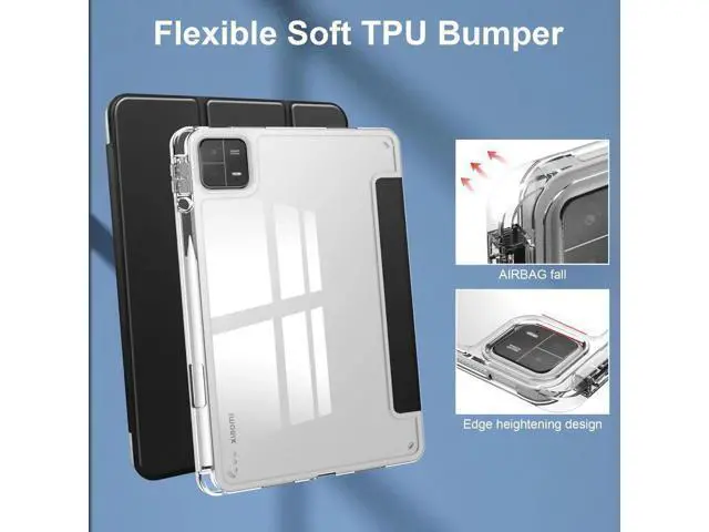 Alt view image 14 of 14 - Protective Case for Xiaomi Mi Pad 6 / 6 Pro 11 Inch 2023 with S Pen Holder, Universal Stylus Pen,Transparent Hard Shell Back Trifold Smart Stand Cover