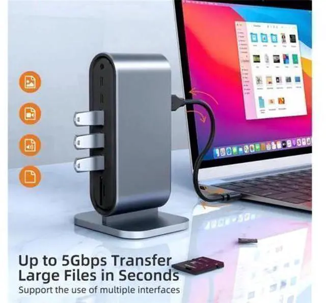 Alt view image 11 of 14 - Vertical Laptop Docking Station, 12 in 1 USB C to HDMI Adapter with 1080P VGA, 4*USB A 3.0, 100W PD, Ethernet,SD/TF,Audio Port, USB-C Data for MacBook Laptop
